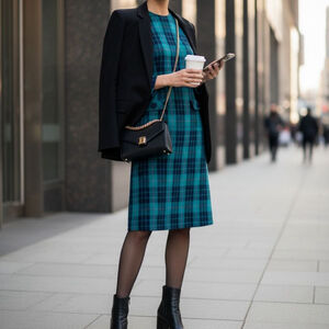 Vintage Leslie Faye Plaid Midi Dress Old Money Feminine Chic Classic size 8